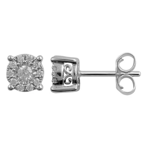 Women’s diamond dangling earrings-1/3 CTW Diamond Cluster Stud Earrings in 10KT White Gold