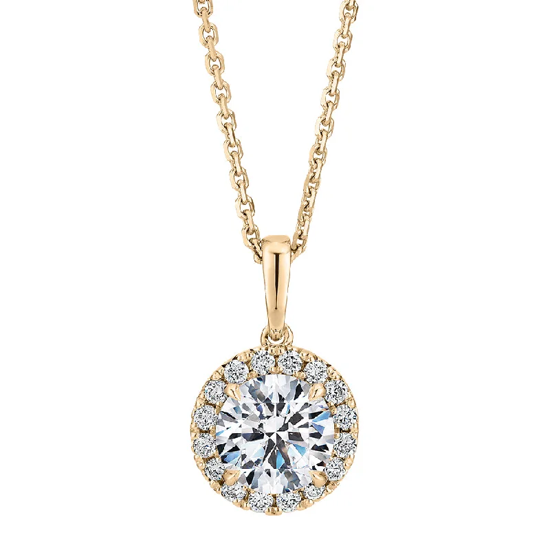 Women’s gold chain necklace set-Premium Certified Lab-Grown Diamond, 1.19 carat TW round brilliant halo pendant in 14 carat yellow gold