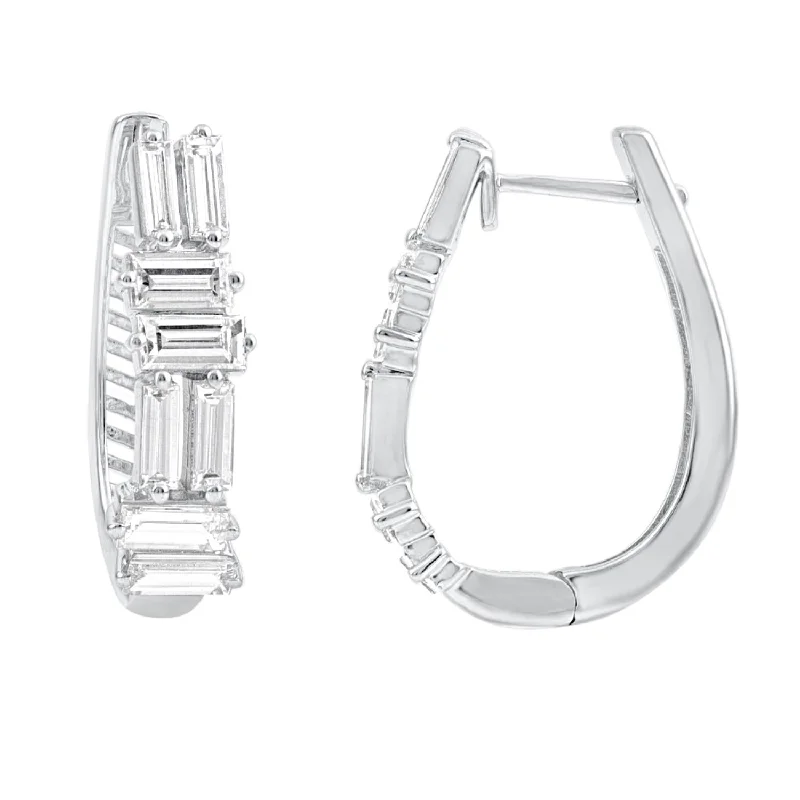 Women’s princess cut earrings-Signature EcoLove 4-1/5 CTW Diamond Hoop Earrings in 14KT White Gold