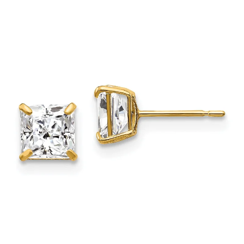 Women’s gold hoop earrings-14KT Yellow Gold 5MM Square Cubic Zirconia Stud Earrings