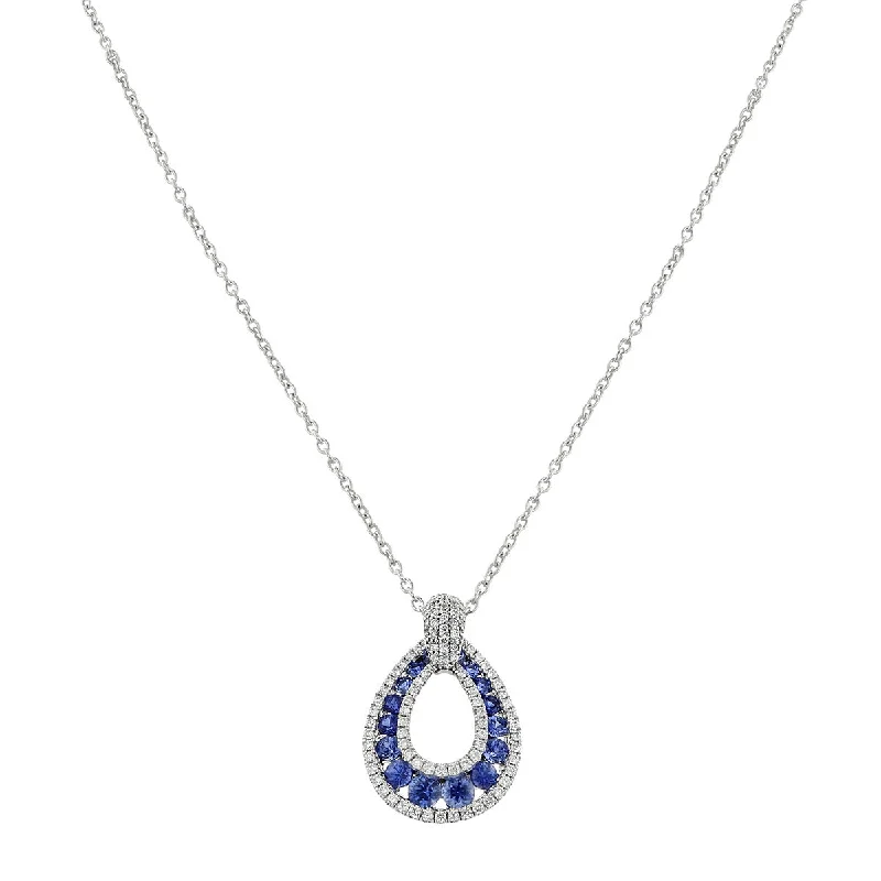 Women’s boho necklace-14K Diamond and Sapphire Pear-Shaped Pendant