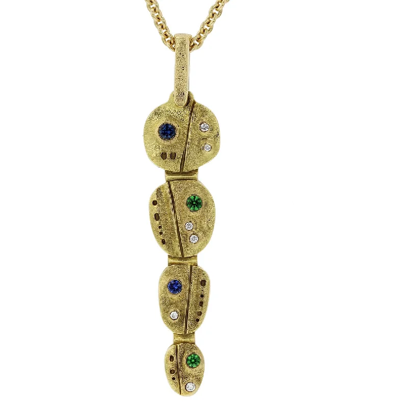 Women’s statement necklace-Gold Diamond, Sapphire, and Tsavorite Cascade Pendant