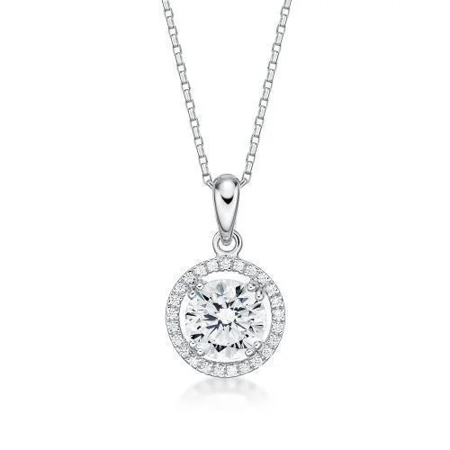 Women’s zodiac necklace-Halo pendant with 1.77 carats* of diamond simulants in 10 carat white gold