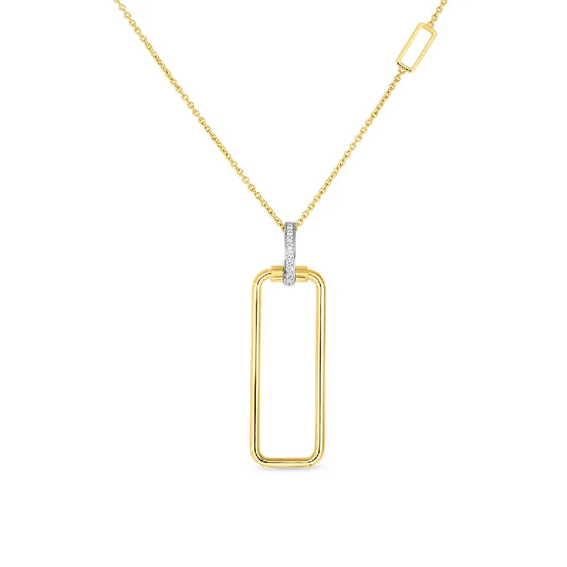 Women’s charm necklace-18K Rectangular Pendant with Diamond Bale on Chain