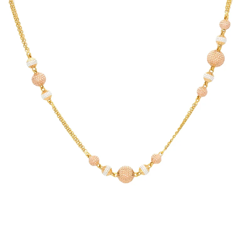 Women’s adjustable chain necklace-22K Gold Chain with Rose Gold Accented balls, 28 inches