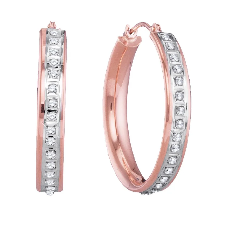 Women’s diamond halo earrings-Diamond Fascination 14KT Rose Gold 25MM Diamond Accent Hoop Earrings