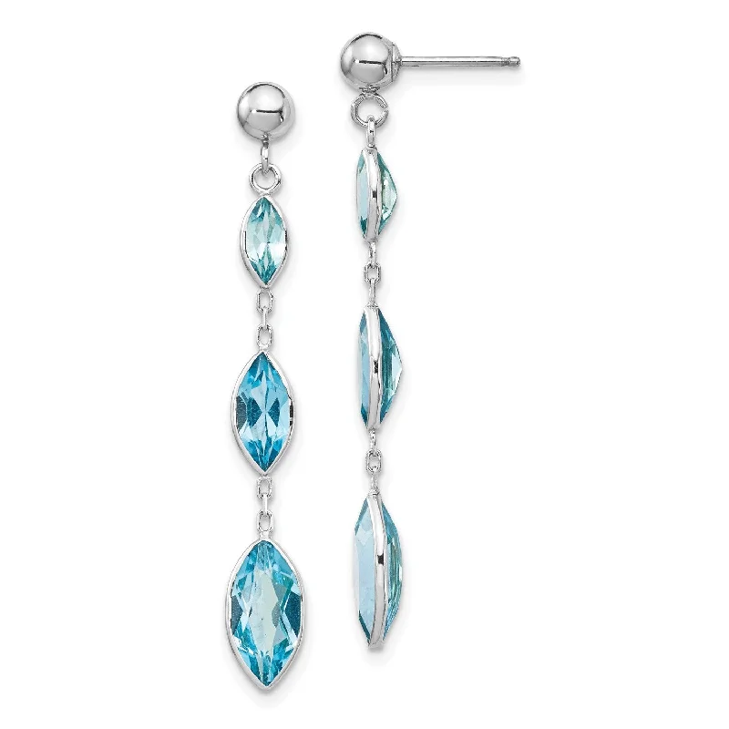 Women’s diamond halo earrings-Marquise Swiss Blue Topaz Drop & Dangle Earrings in 14KT White Gold