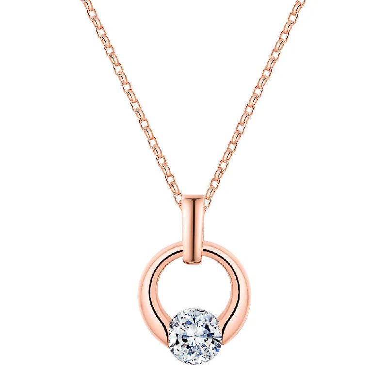 Women’s elegant necklace-Round Brilliant solitaire pendant with 1.03 carat* diamond simulant in 10 carat rose gold