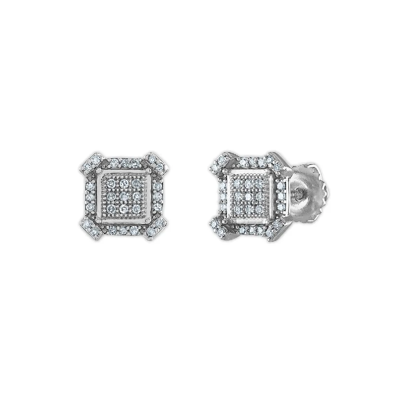 Women’s white gold earrings-1/6 CTW Diamond Stud Earrings in Rhodium Plated Sterling Silver