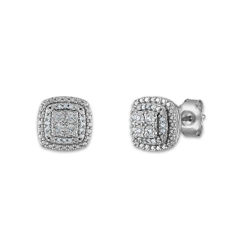 Women’s floral stud earrings-Sterling Silver 1/10 CTW Diamond Cluster Stud Earrings