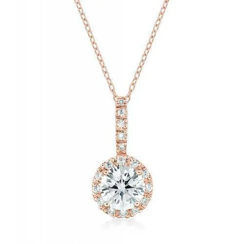 Women’s vintage-inspired necklace-Halo pendant with 1.45 carats* of diamond simulants in 10 carat rose gold