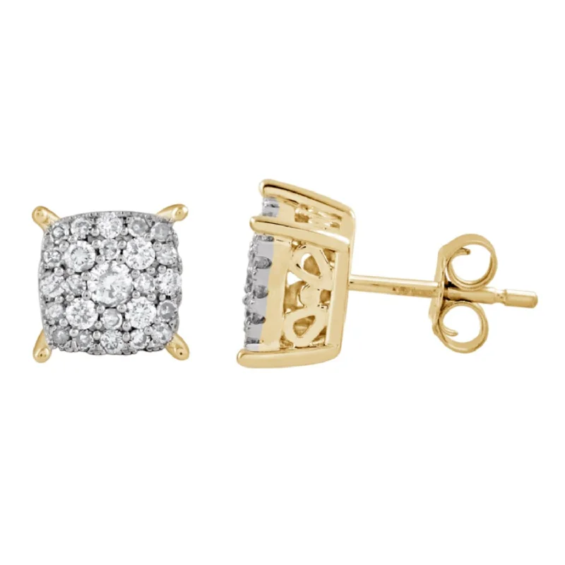 Women’s zodiac earrings-1/2 CTW Diamond Cluster Stud Earrings in 10KT Yellow Gold