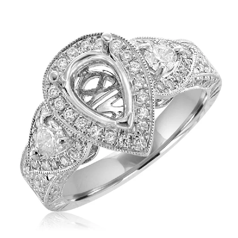 Women’s elegant engagement ring-14KT White Gold .98 CTW Diamond Halo Setting for 1.50 CT Pear Shape