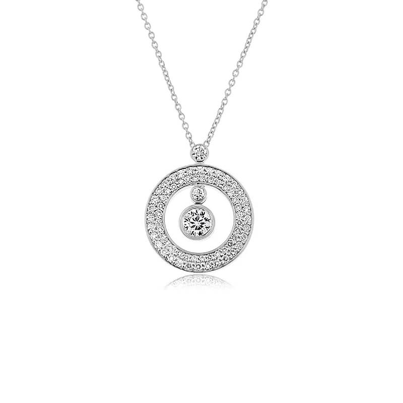 Women’s sterling silver necklace-18K White Gold Pave Mini O Diamond Pendant