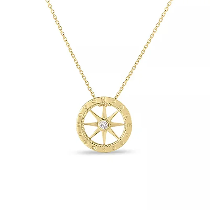 Women’s sapphire pendant necklace-18K Yellow Gold Diamond Compass Pendant