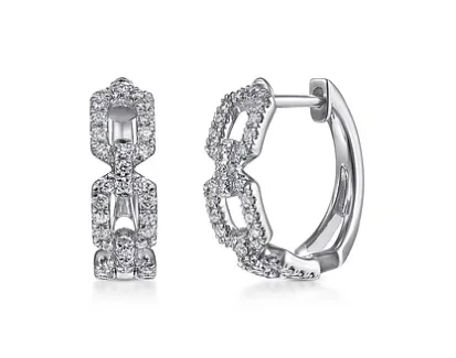 Women’s fashion stud earrings-14K White Gold Layered 10mm Diamond Huggies