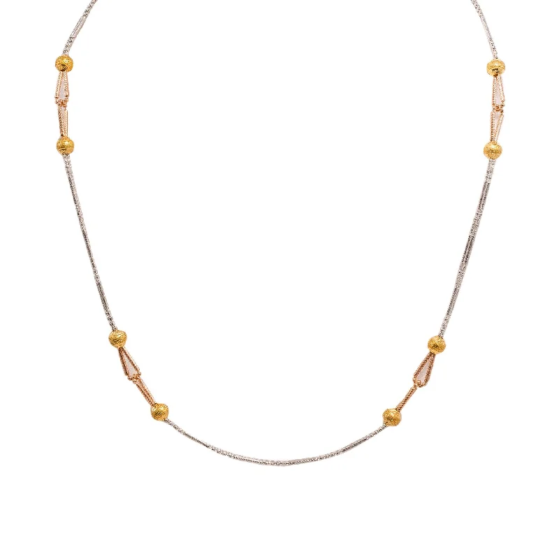 Women’s cute necklace-22K Multi Tone Gold Chain W/ Textured Bead Balls & Looped Pipe Beads