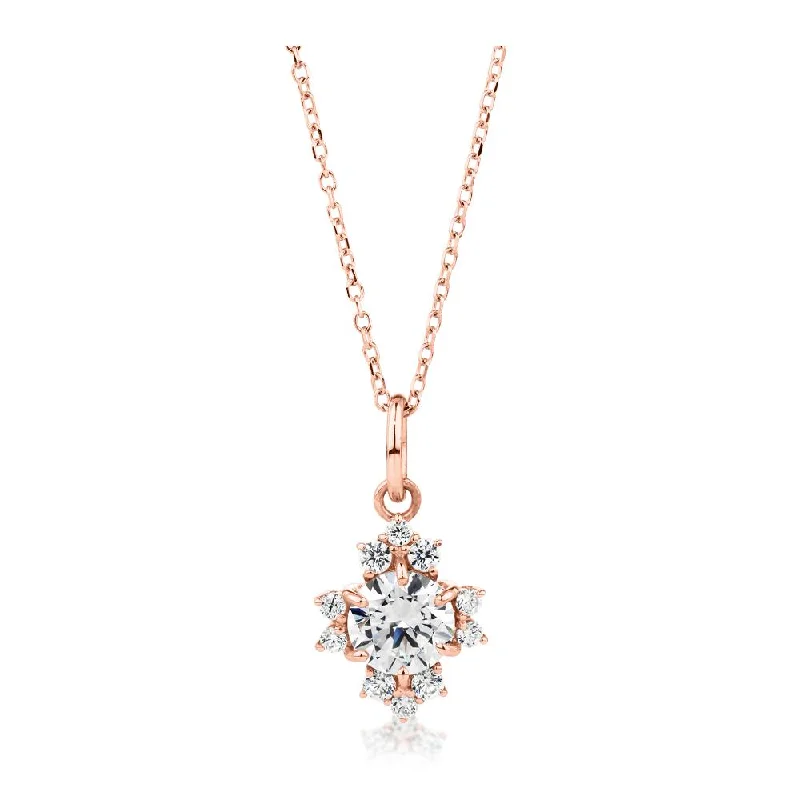 Women’s elegant necklace-Fancy pendant with 0.78 carats* of diamond simulants in 10 carat rose gold