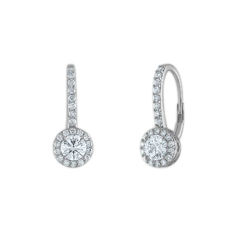 Women’s designer earrings-EcoLove 1 1/4 CTW Lab Grown Diamond Halo Drop & Dangle Earrings in 14KT White Gold