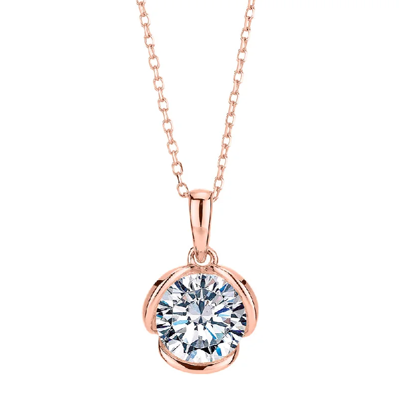 Women’s vintage necklace-Round Brilliant solitaire pendant with 1.28 carat* diamond simulant in 10 carat rose gold