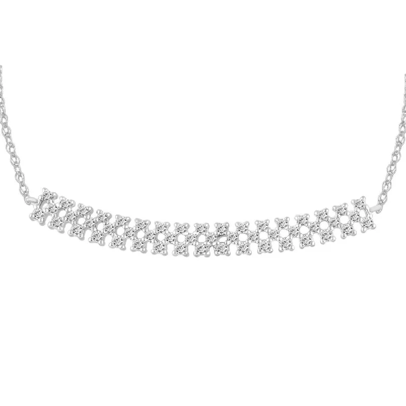 Women’s double-chain necklace-White Gold Lace Diamond Bar Pendant