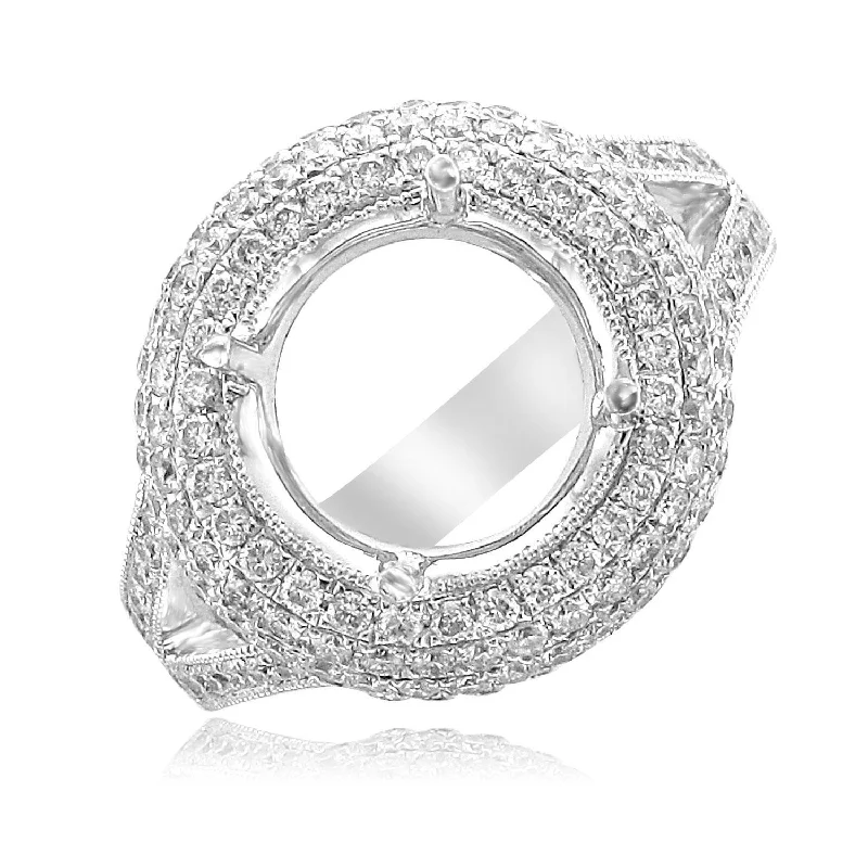 Women’s anniversary engagement ring-18KT White Gold 1.21 CTW Diamond Halo Setting for 3.5 CT Round