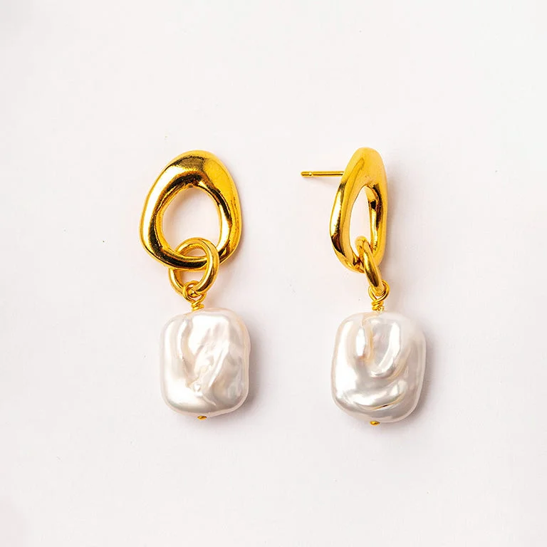 Women’s chic drop earrings-Velatti Circle Pearl Drop Earrings