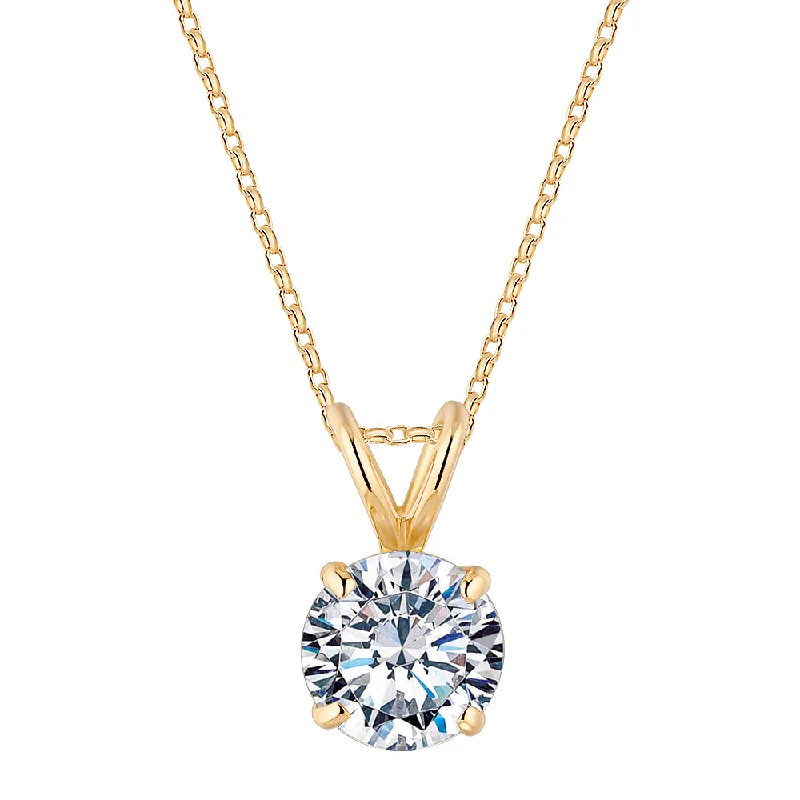 Women’s chic necklace-Round Brilliant solitaire pendant with 1 carat* diamond simulant in 10 carat yellow gold