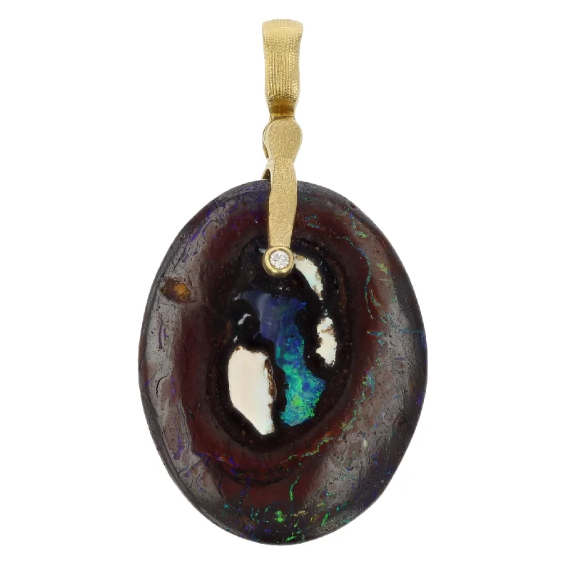 Women’s dainty necklace-Boulder Opal Diamond Pendant