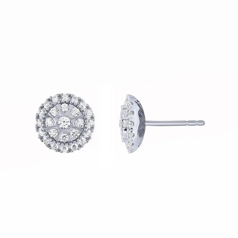 Women’s sapphire stud earrings-1 CTW Diamond Halo Stud Earrings in 10KT White Gold