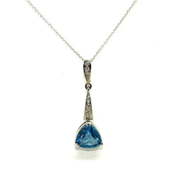 Women’s sapphire necklace-Trillion Cut Blue Topaz & Diamond Pendant AD No.0856