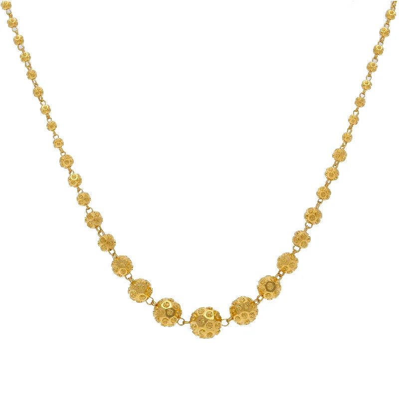 Women’s pearl and diamond necklace-22K Yellow Gold Fancy Chain W/ Ascending Gold Shambala Beads