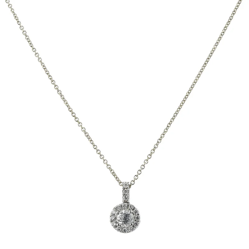 Women’s diamond tennis necklace-Crown-Cut Diamond with Diamond Halo Pendant