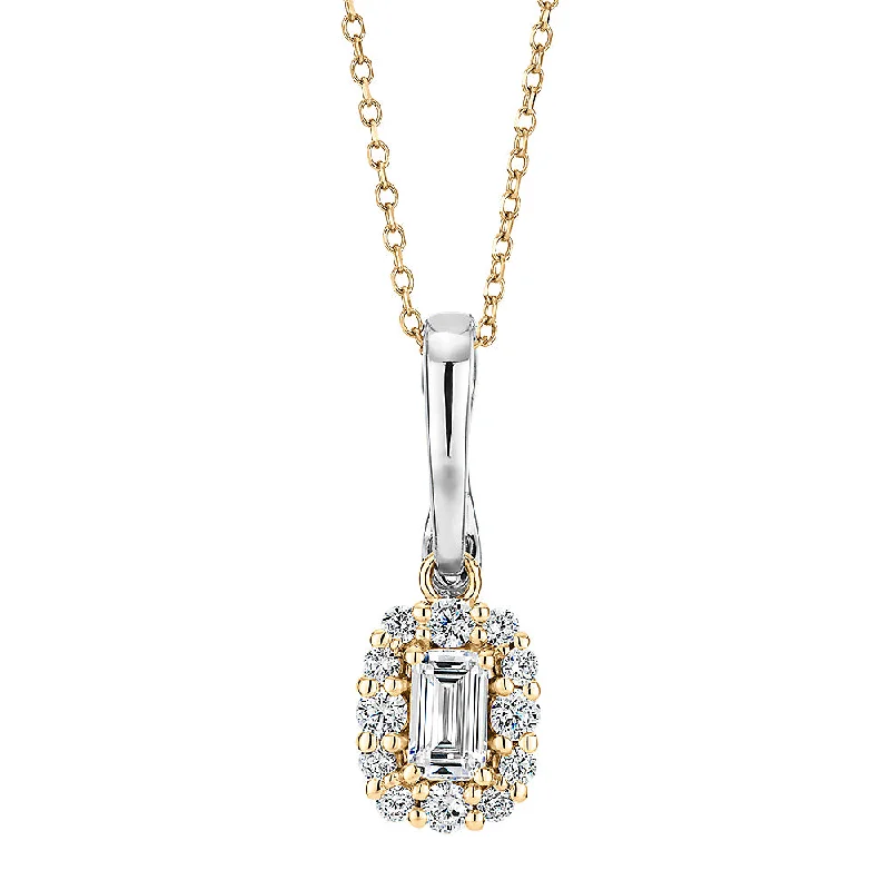 Women’s diamond tennis necklace-Fancy pendant with 0.53 carats* of diamond simulants in 10 carat yellow gold and sterling silver