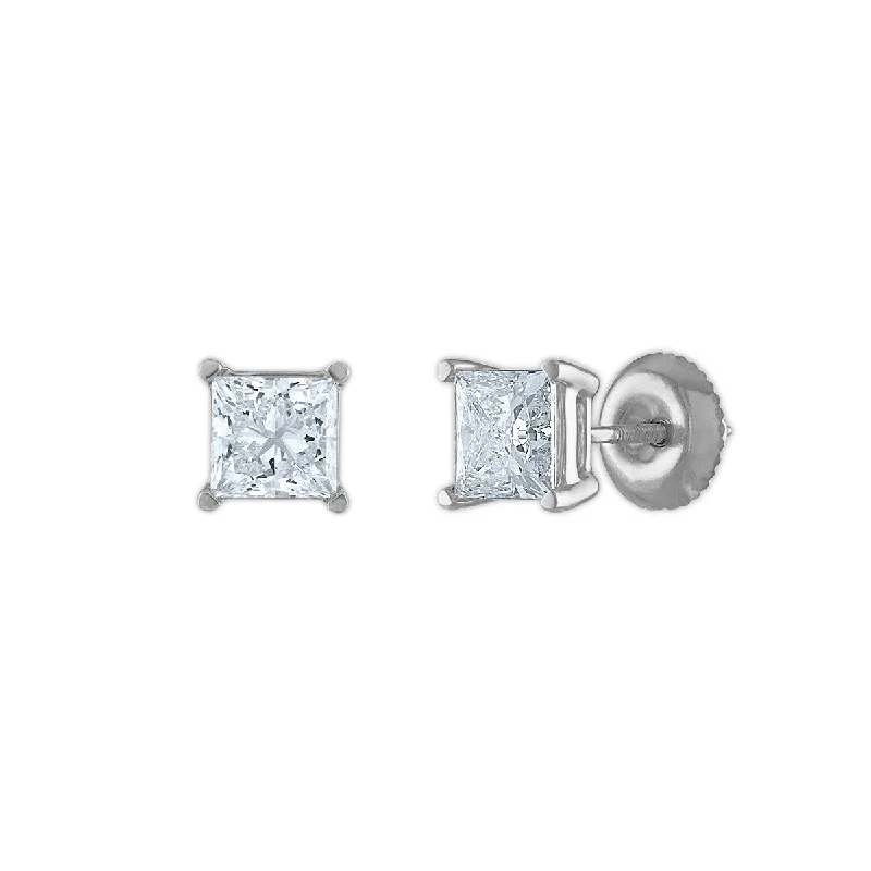 Women’s crystal drop earrings-Signature Certificate EcoLove 1-1/2 CTW Princess Cut Lab Grown Diamond Solitaire Stud Earrings in 14KT White Gold