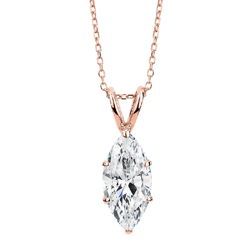 Women’s chic necklace-Marquise solitaire pendant with 2 carat* diamond simulant in 10 carat rose gold