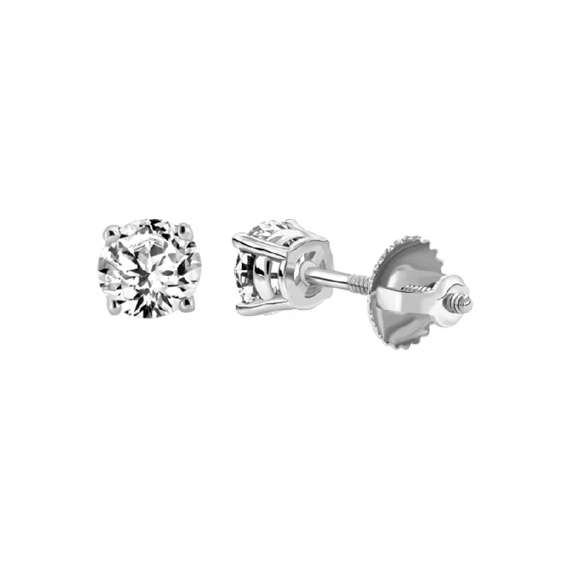 Women’s clip-on earrings-LADIES SOLITAIRE EARRINGS 0.50CT ROUND DIAMOND 14K WHITE GOLD