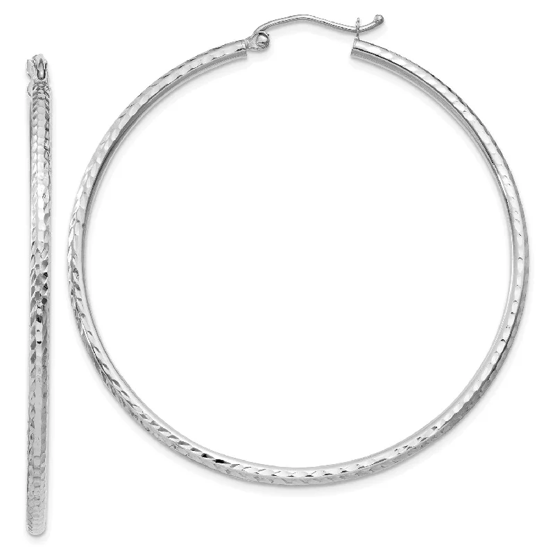 Women’s clip-on earrings-14KT White Gold 50X2MM Diamond-cut Hoop Earrings