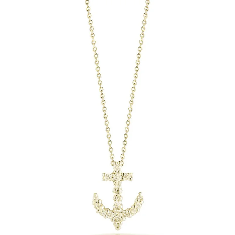 Women’s silver charm necklace-Anchor Pendant with Diamonds