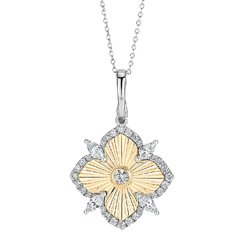 Women’s crystal necklace-Fancy pendant with 0.97 carats* of diamond simulants in 10 carat yellow gold and sterling silver