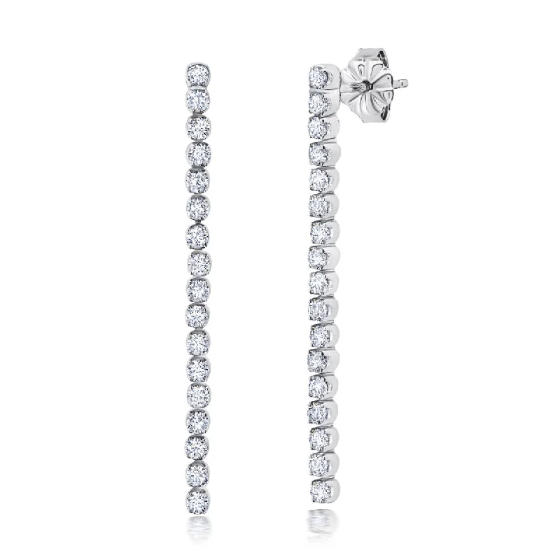 Women’s oval earrings-Crislu Platinum Plated Sterling Silver 2MM Cubic Zirconia Fashion Drop & Dangle Earrings