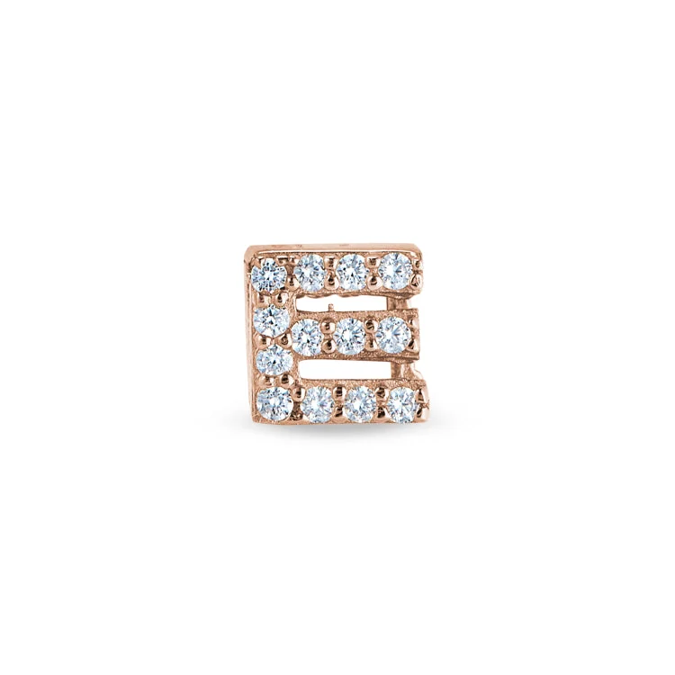 Women’s anniversary engagement ring-Rose Gold Finish Sterling Silver Micropave E Initial Charm with Simulated Diamonds