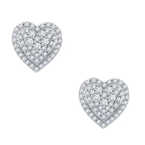 Women’s gemstone drop earrings-1/2 CTW Diamond Heart Stud Earrings in 10KT White Gold