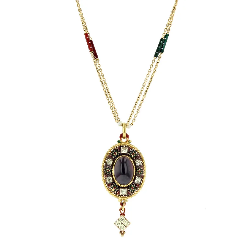 Women’s chic necklace-18K Garnet Pendant with Diamond and Pearl Accents