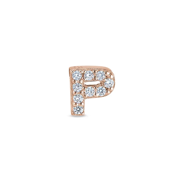 Women’s vintage engagement ring-Rose Gold Finish Sterling Silver Micropave P Initial Charm with Simulated Diamonds