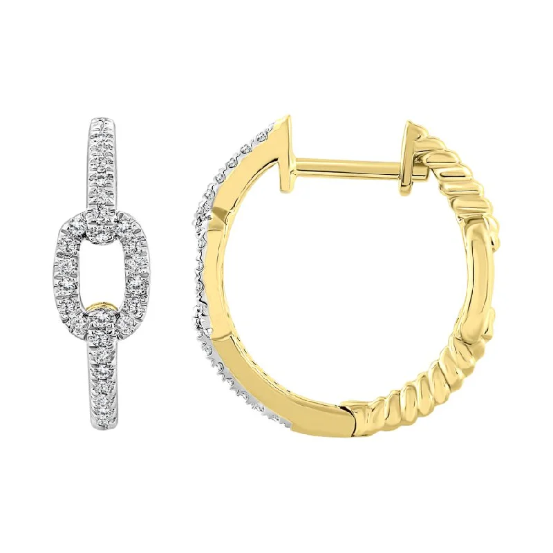 Women’s gemstone stud earrings-LADIES HOOP EARRINGS 0.15CT ROUND DIAMOND 10K YELLOW GOLD