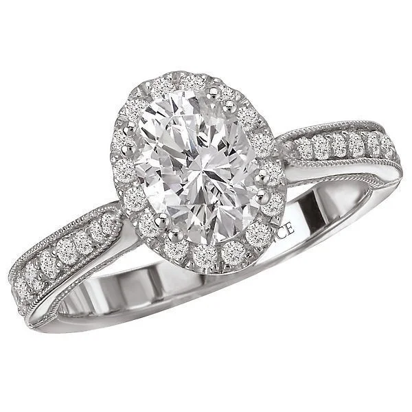 Women’s classic engagement ring-14KT WHITE GOLD 1/3 CTW DIAMOND OVAL HALO SETTING FOR 1 CT OVAL