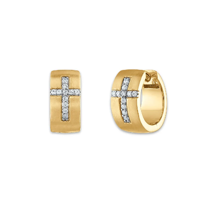 Women’s bridal diamond earrings-EcoLove 1/5 CTW Lab Grown Diamond Huggie Cross Earrings in Yellow Gold Plated Sterling Silver