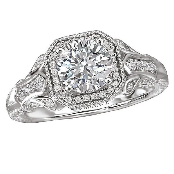 Women’s round cut engagement ring-14KT WHITE GOLD 1/5 CTW DIAMOND HALO SETTING FOR 1 CT ROUND