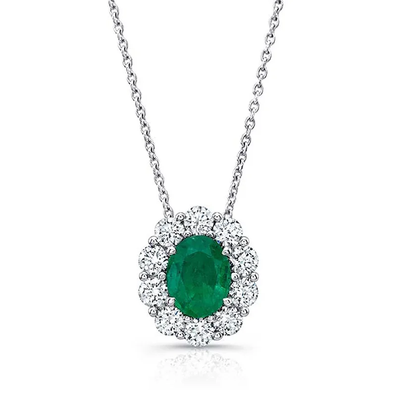 Women’s dainty necklace-Emerald Diamond Pendant in 18K White Gold